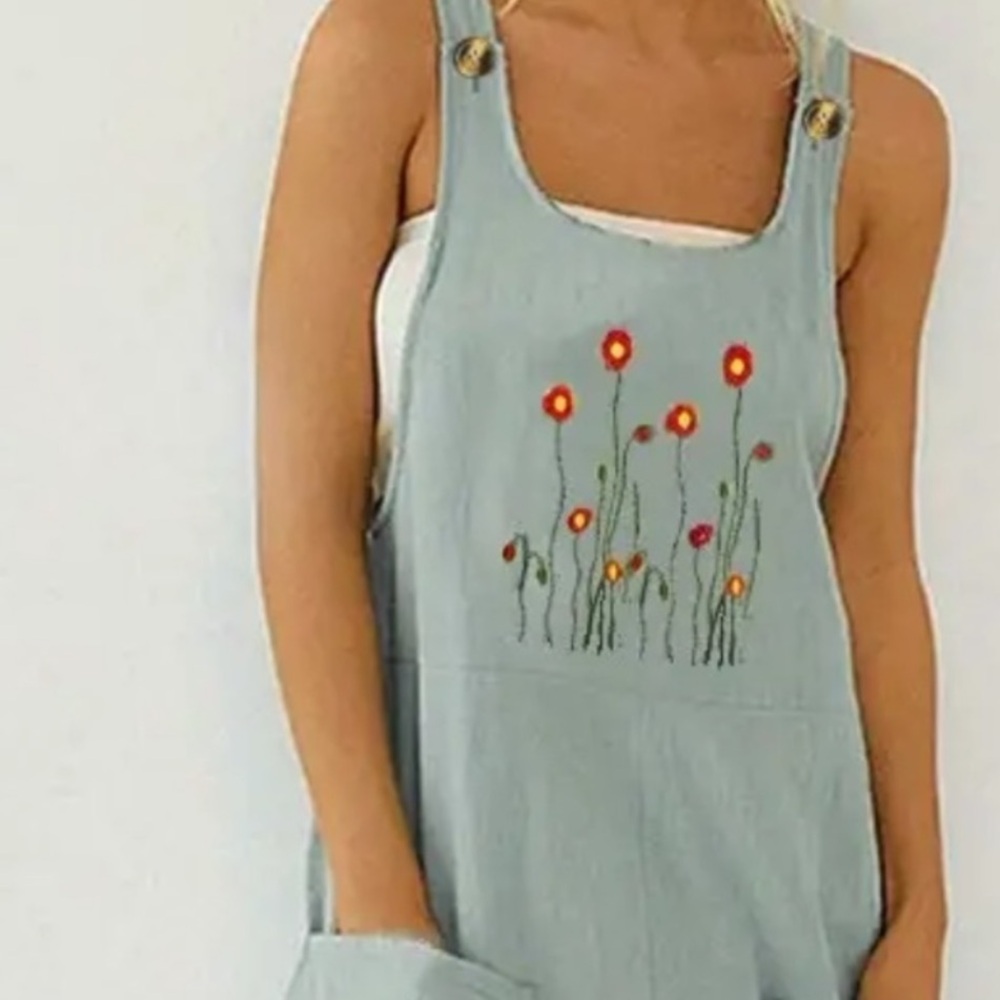 NEW GREEN LINEN ROMPER SIZE MEDIUM - Picture 2 of 9